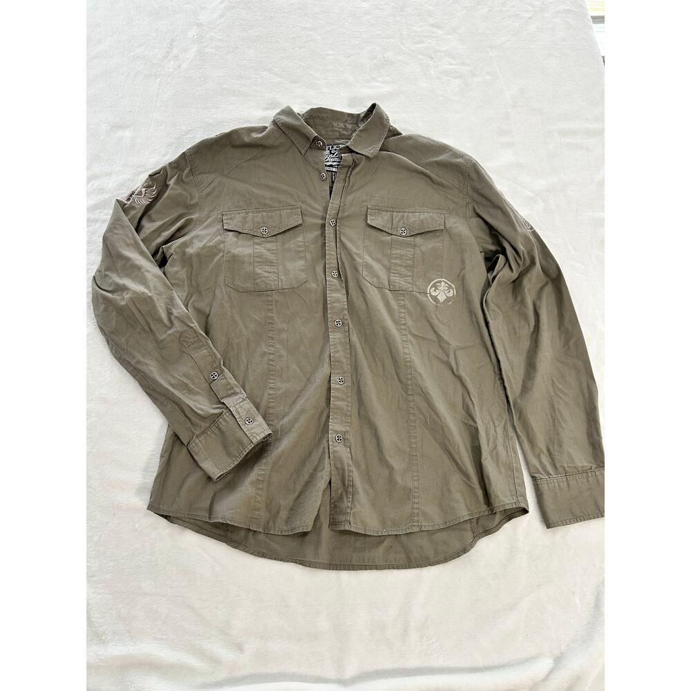 Affliction Shirt NWOT Men's Embroidered Long Sleeve Tan Size 2X 100% Cotton New! - Picture 2 of 9